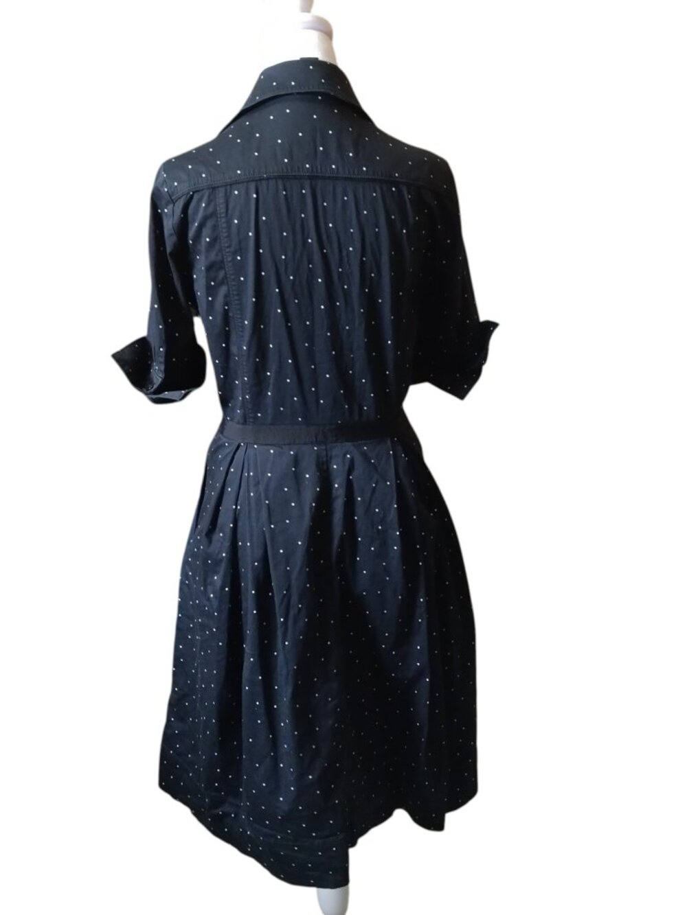 White House Black Market Black Polka Dot Shirt Dress Size 10 Fit & Flare Retro - Picture 7 of 9